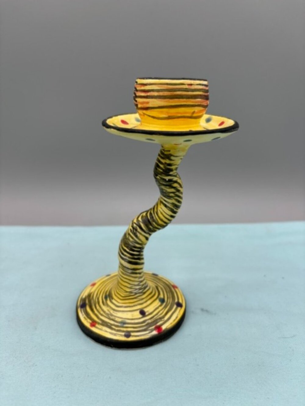 Ceramic Handmade Vintage 6" Candle Holder.